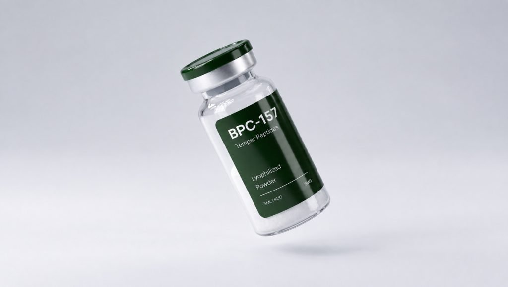 Peptide vial packaging with BPC-157 label