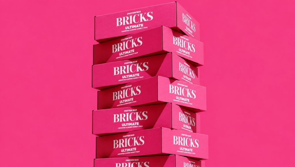 Bold snack packaging system with consistent branding across multiple boxes