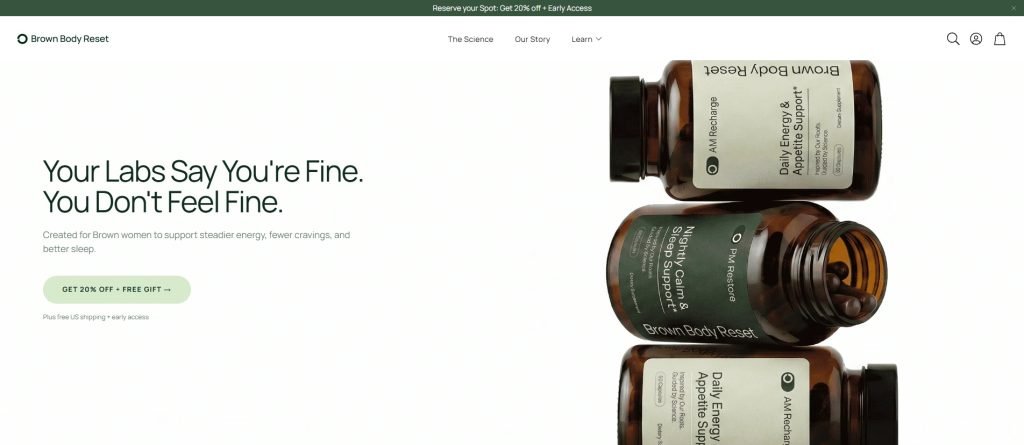 Brown Body Reset website and product branding by BeMain Studio