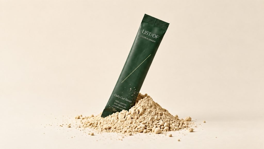 Single serve stick pack beside loose powder