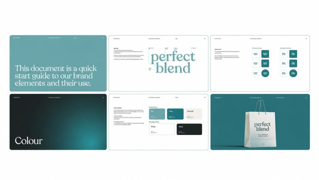 Brand identity design process shown through logo, colors and brand guidelines