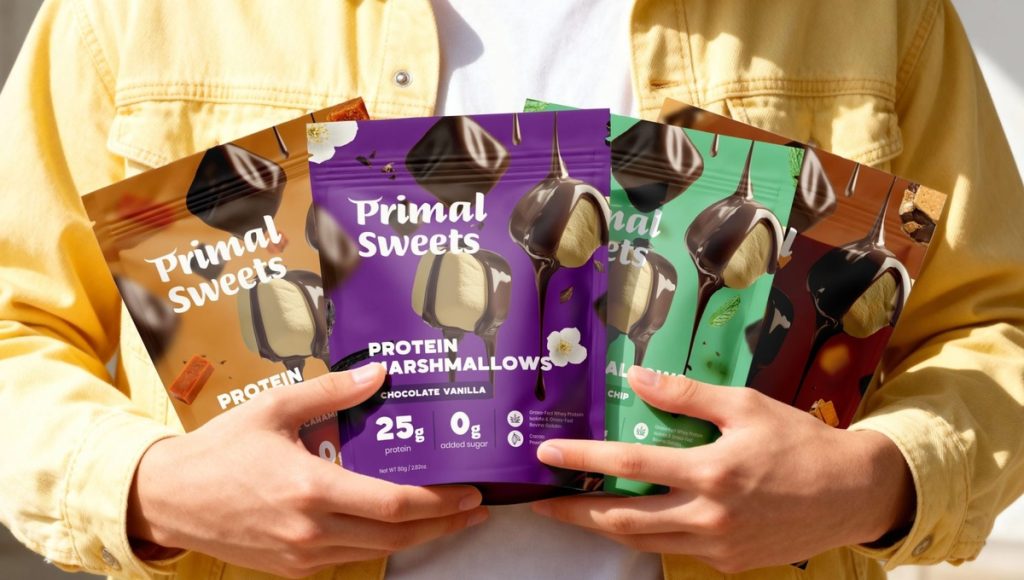Snack packaging system for protein marshmallow flavor variants