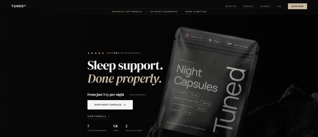 Tuned health and wellness website design for a premium sleep supplement brand
