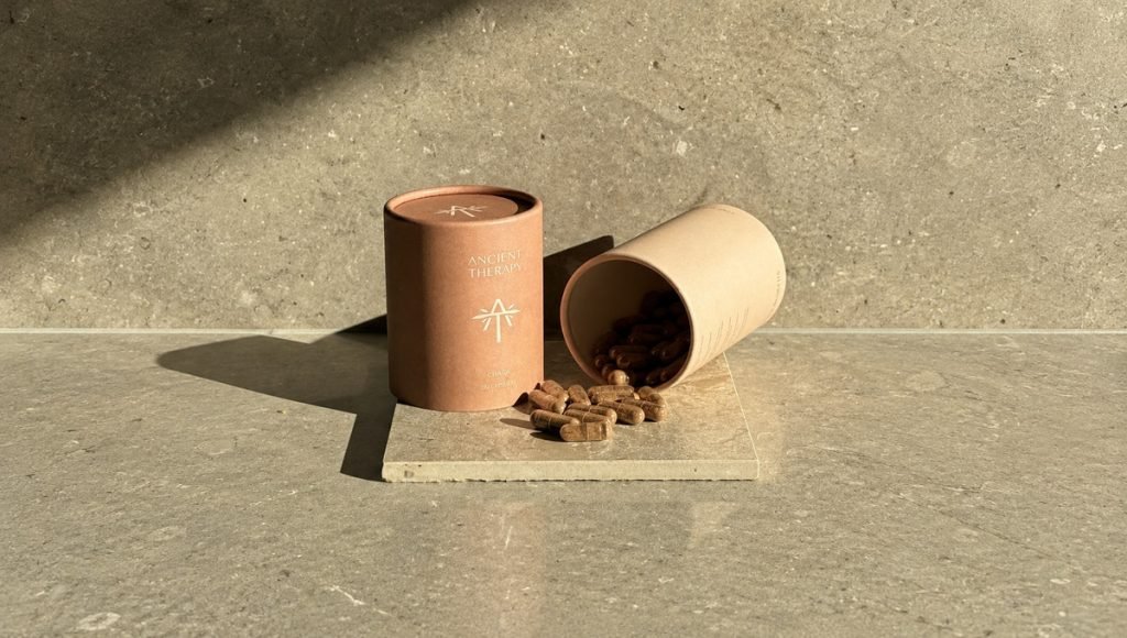 Ancient Therapy supplement packaging with refined brand identity