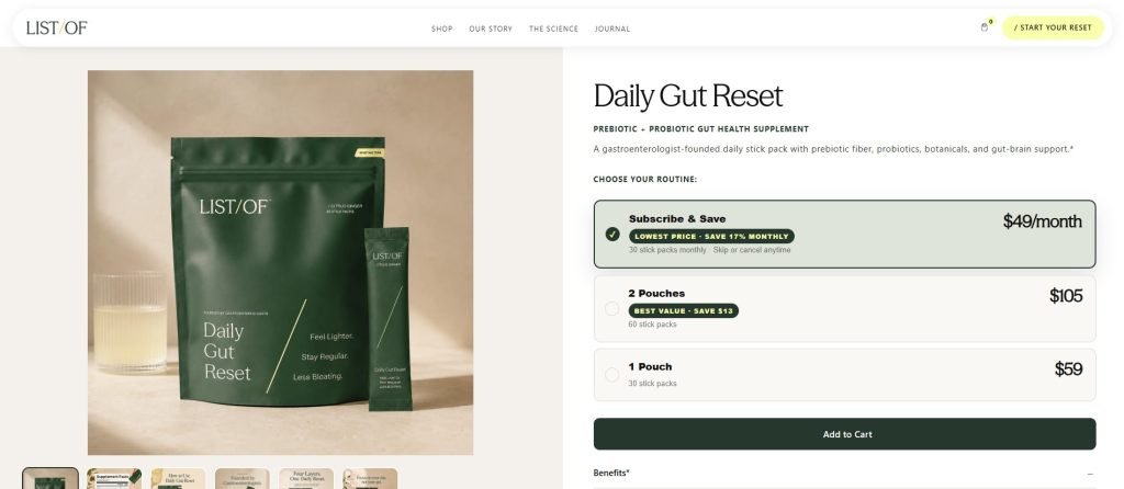 LIST/OF Daily Gut Reset product page