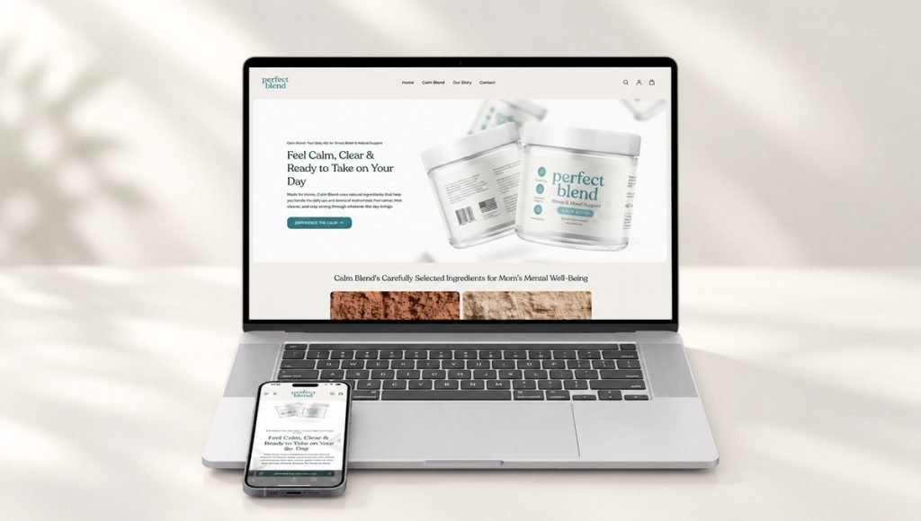 Perfect Blend health and wellness website design on desktop and mobile
