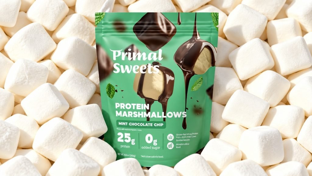 Primal Sweets mint chocolate chip protein marshmallow packaging