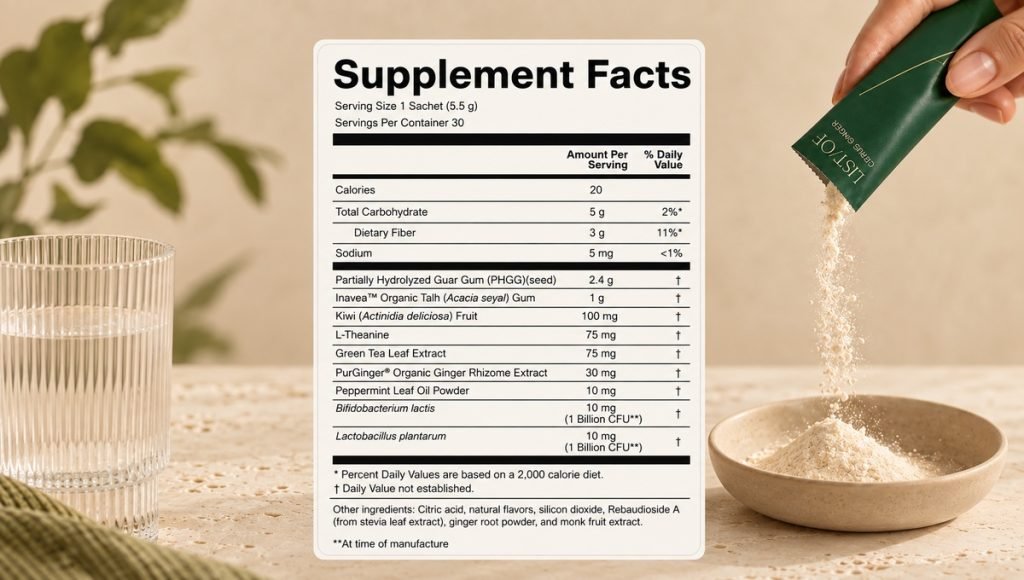 LIST/OF Supplement Facts panel for Daily Gut Reset