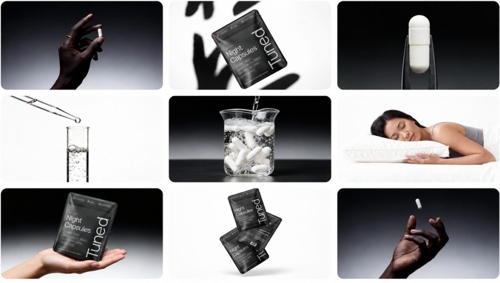 Tuned brand identity applied consistently across packaging, lifestyle imagery and product marketing